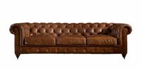 100% Full Vintage Soft Leather Chesterfield Sofa Solid Wood Frame With Deep Leather Buttons