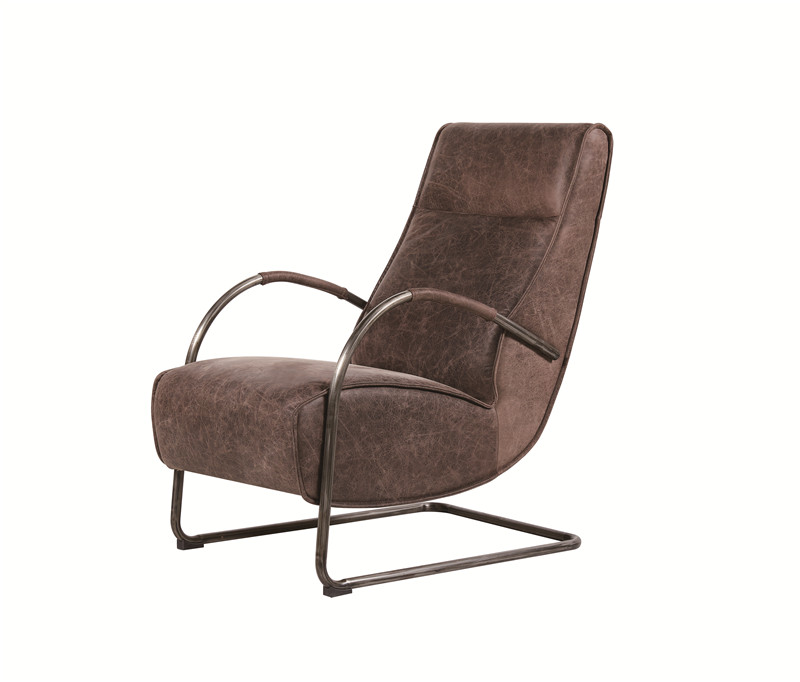 Elegent shape vintage  leather armchair with thick steel frame