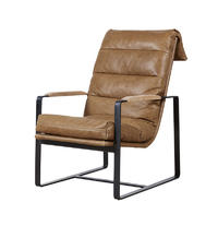 Retro vintage leather lounger chair with ottaman by strong steel frame