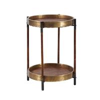 Vintage old looking real brass metal side table with leather top and iron legs