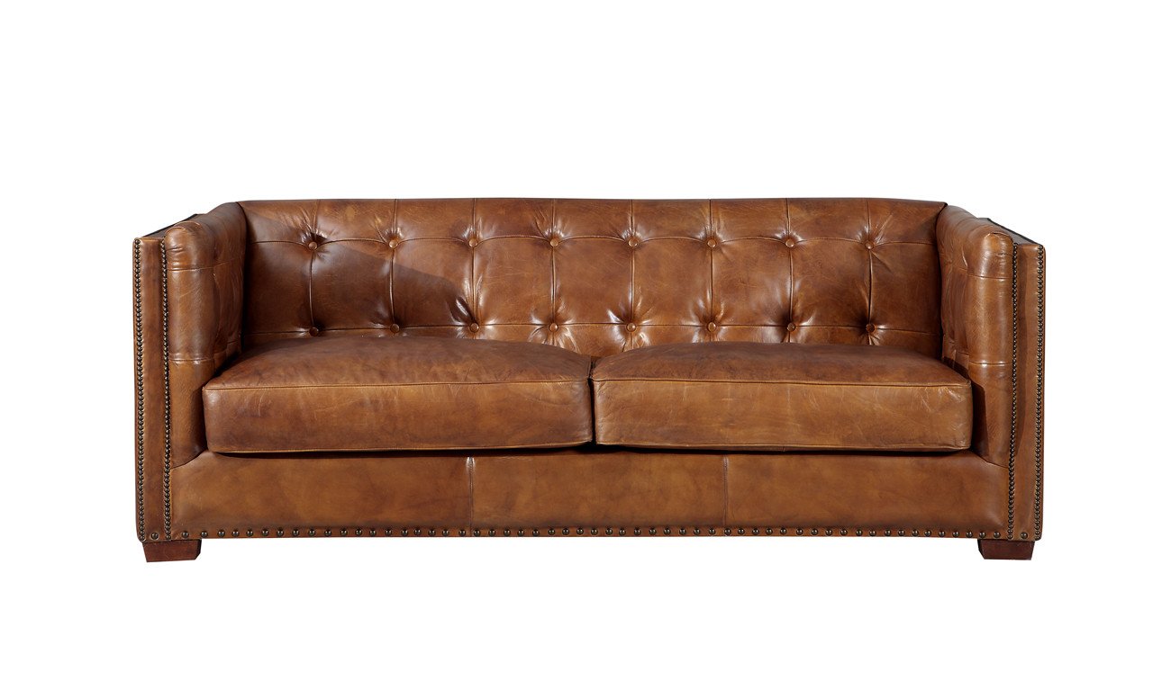 vintage deep button chesterfield leather sofa with movable cushion