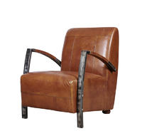 Antique Industrial leather armchair with solid steel frame old finishing