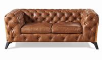 Latest Design Full Top Grain Vintage Leather Two Seater Sofa With Multiple Deep Leather Buttons