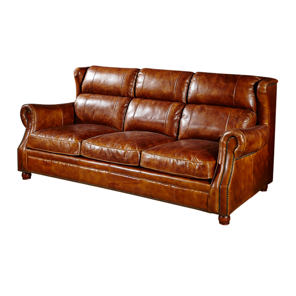Luxury Vintage Tan Brown 3 Seater Chesterfield Leather Sofa With Double Layer Back Cushion