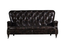 American Industrial High Back Vintage Double Color Three Seater Leather Sofa