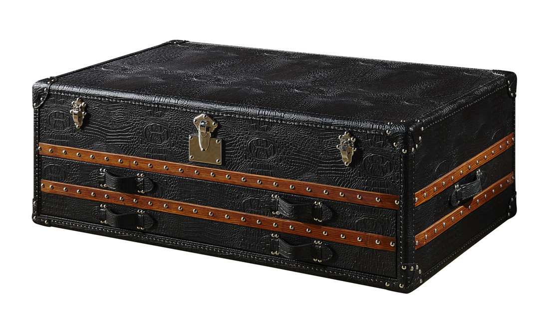 Top Genuine Crocodile  Leather Coffee Table Storage Trunk With Solid Wood Bar Decoration
