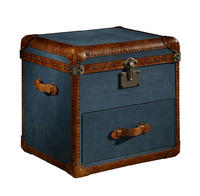 Industrial Vintage Style Military Fabric Storage Trunk With Multi Nailheads & Lifted Cover