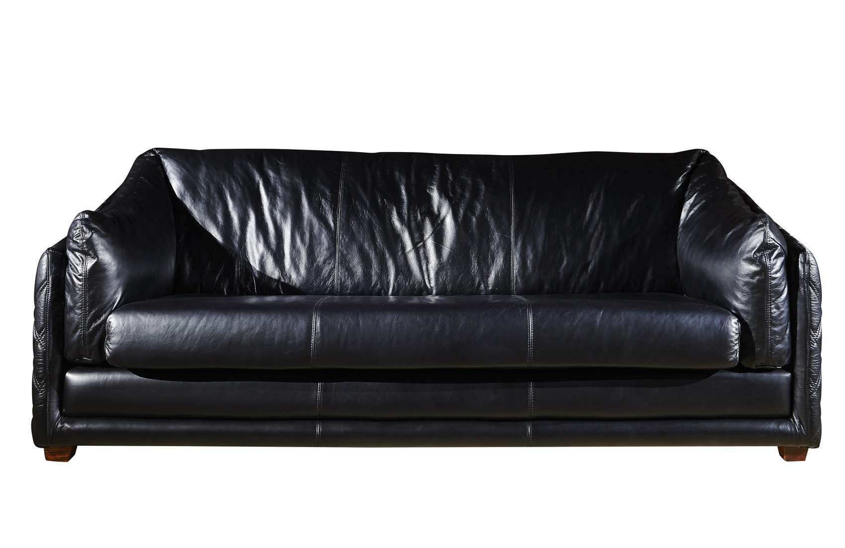 Compact Comforatble Pure Top Grain Black Leather Sofa With Diamond Quilted Sides